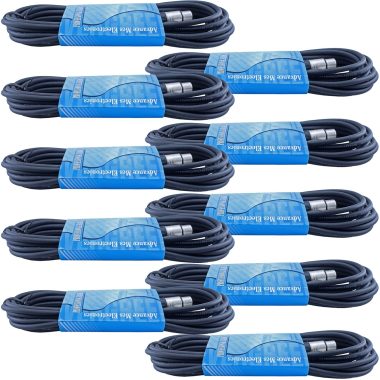 10 Pack 10 Foot Male to Female 3 Pin XLR Microphone Cables