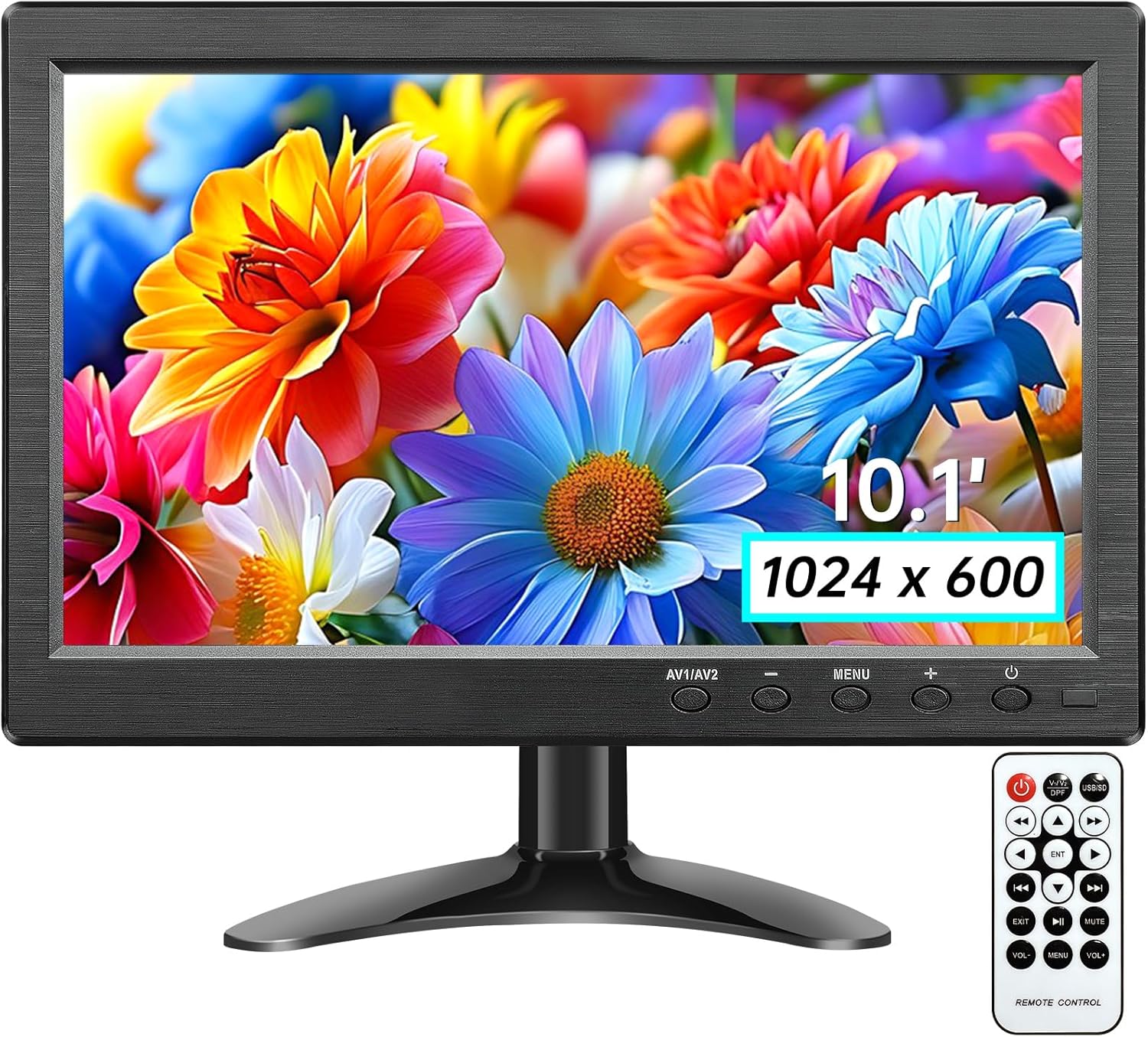 10.1 Inch HD Security Monitor with HDMI VGA BNC AV USB Ports, Built-in Speakers, Remote Control