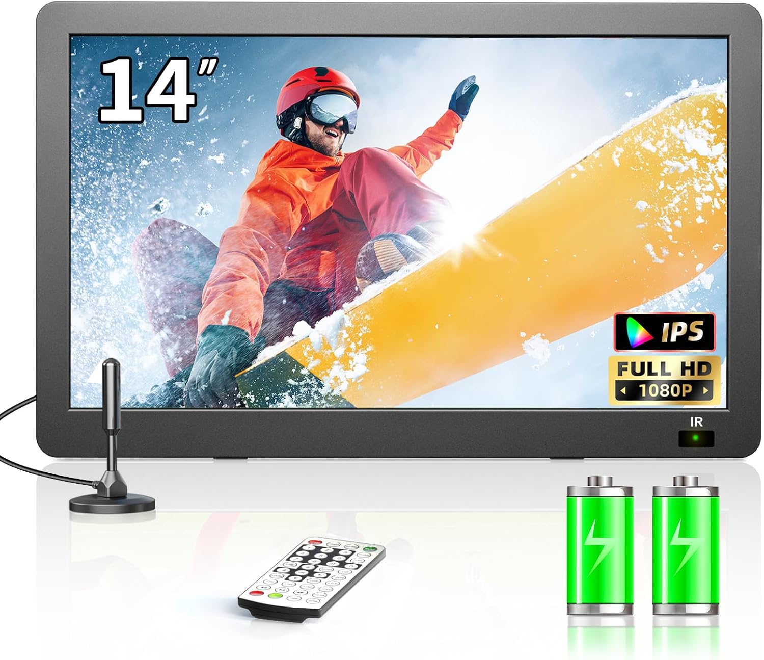 14 Inch Portable TV with ATSC Tuner, 1080P HD LCD Monitor, HDMI/USB/AV, Perfect for Camping & RV Travel
