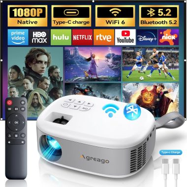 15000 Lumens WiFi 6 Bluetooth 5.2 Portable HD Outdoor Movie Projector 300 Inch Screen Black