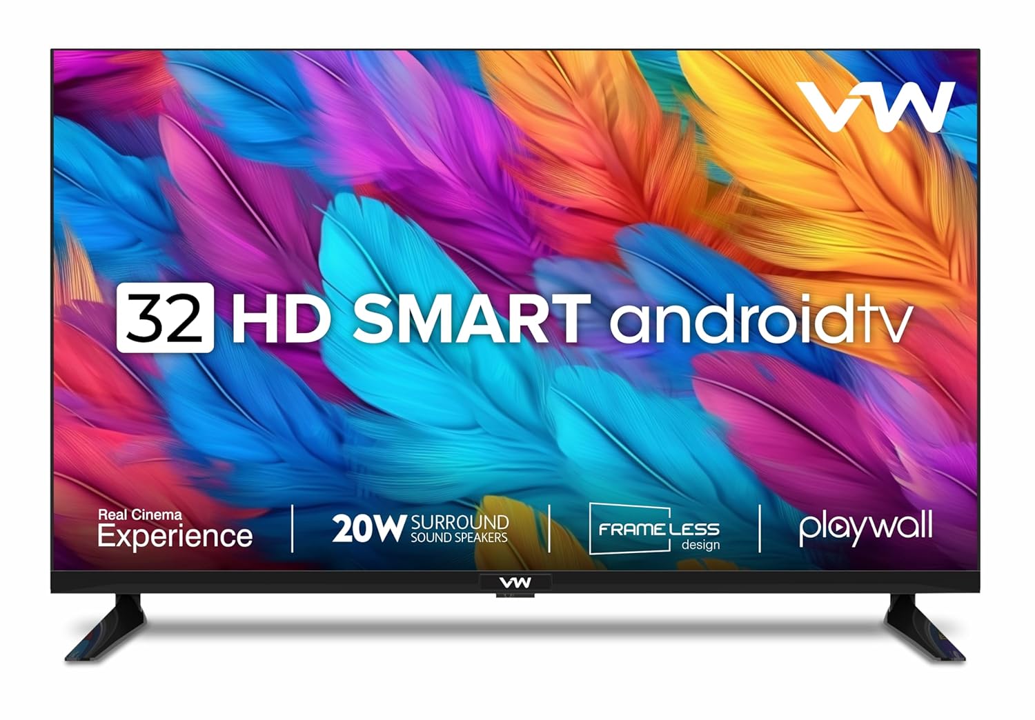 VW 80cm 32 Inch HD Ready Android Smart LED TV Frameless Black VW32F5
