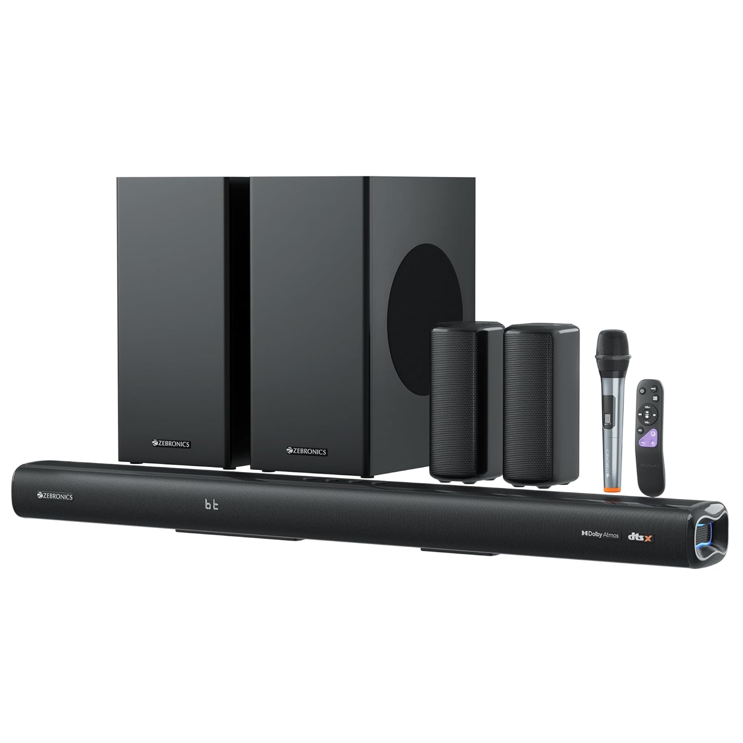 ZEBRONICS Juke BAR 9900 725W Dolby Atmos DTS X 7.2.2 Surround Soundbar Dual Wireless Subwoofer RGB LED
