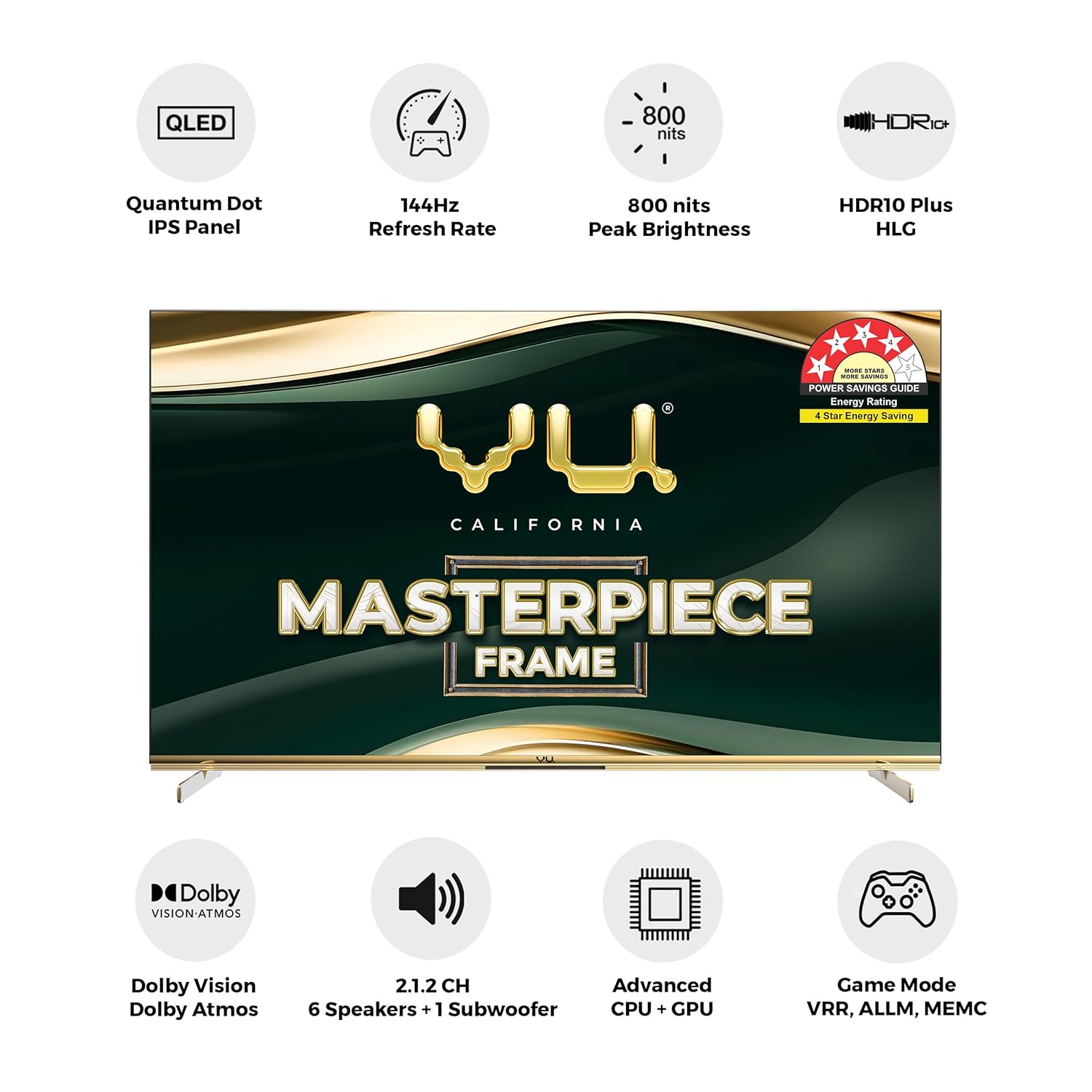 Vu 55 Inch 139cm 4K QLED Masterpiece Frame Series TV Armani Gold - Image 2