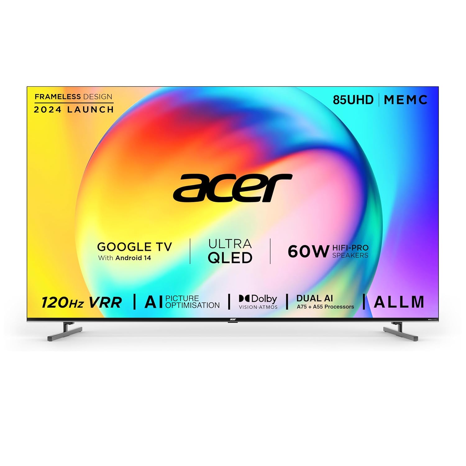 Acer 85 Inch QLED 4K Ultra HD Smart Google TV Black 2024 Model AR85QDXGU2875AT