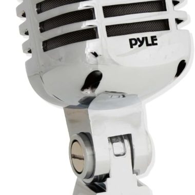 Pyle Classic Retro Dynamic Vocal Microphone Silver, Vintage Style Metal Unidirectional Cardioid Mic with XLR Cable and Stand Adapter for Studio and Live Performance.