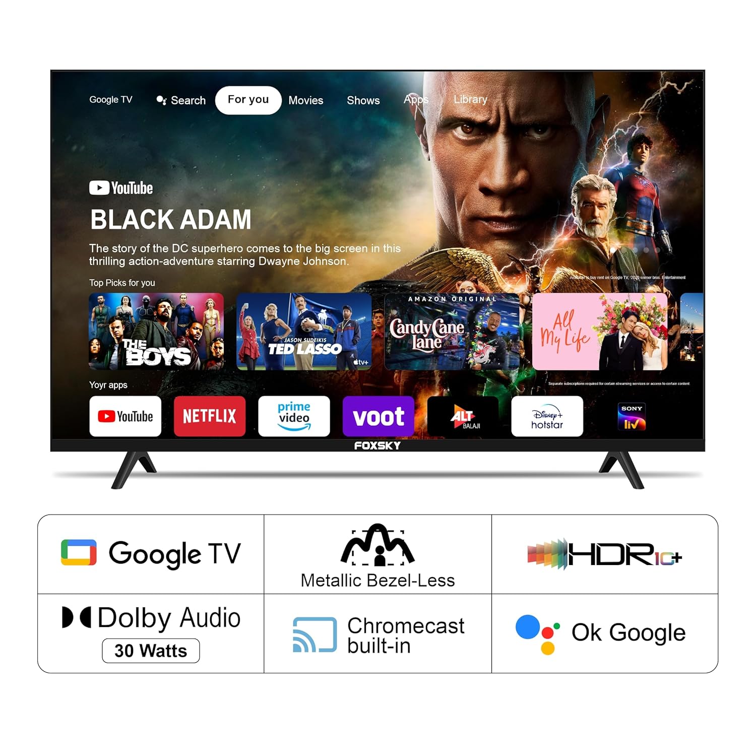 Foxsky 65 Inch Frameless 4K Ultra HD Smart LED TV FS65GATV Black - Image 4