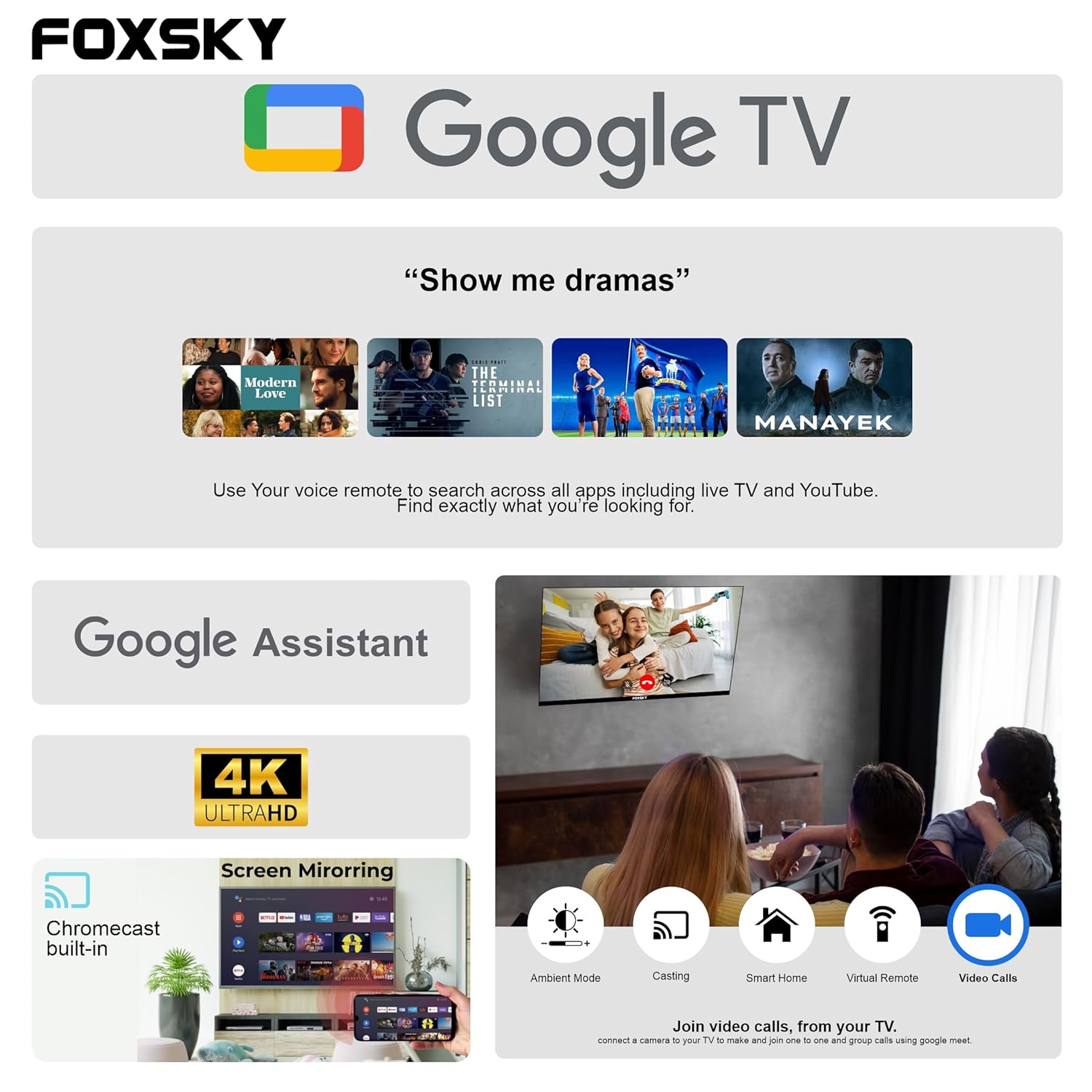Foxsky 65 Inch Frameless 4K Ultra HD Smart LED TV FS65GATV Black - Image 11