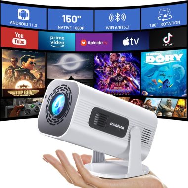 Portable WiFi Bluetooth Mini Projector 1080P Android TV 11.0 150" Display 300 ANSI White
