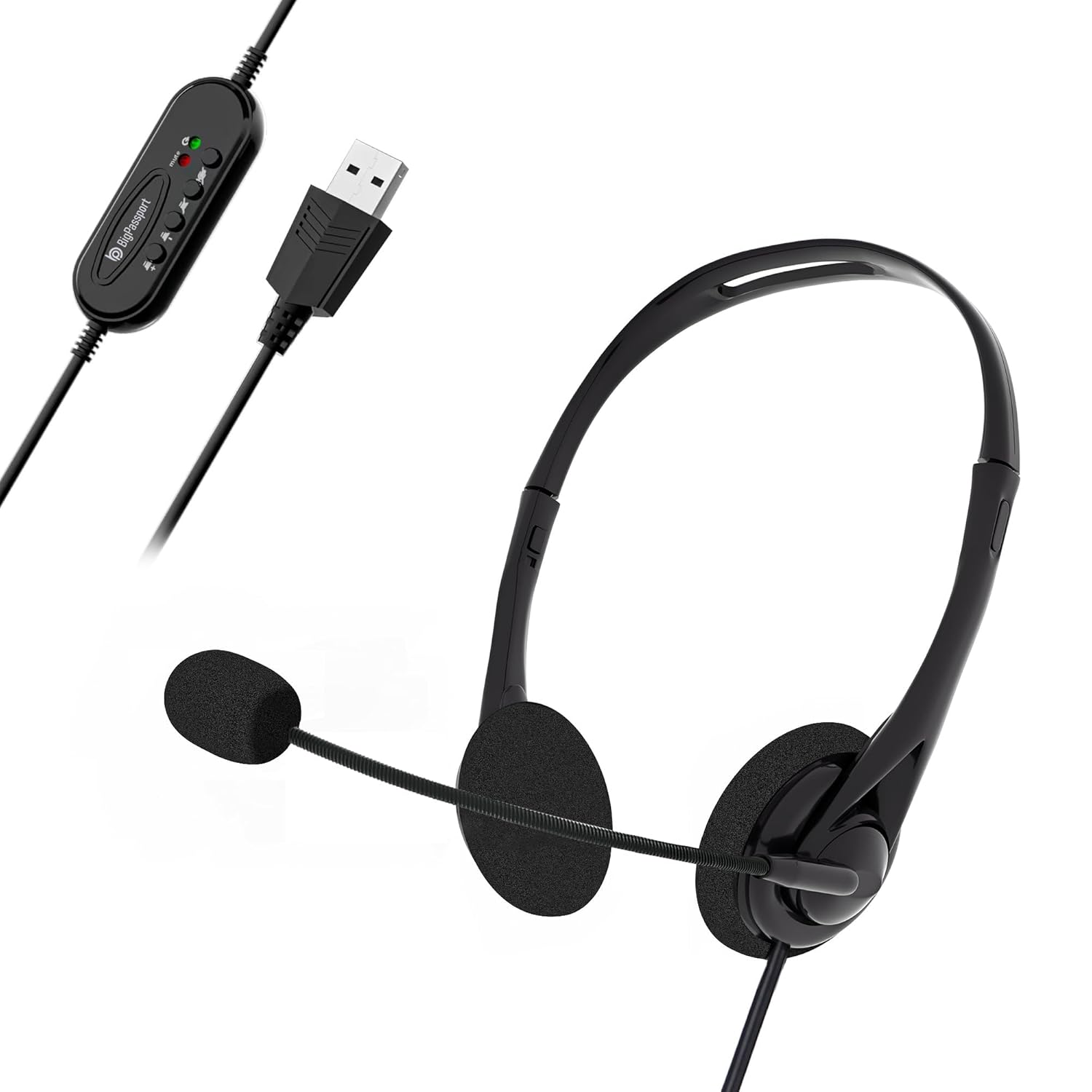 BigPassport USB Wired On-Ear Headphones with Microphone 491 Pro-Tech for Laptops and PCs