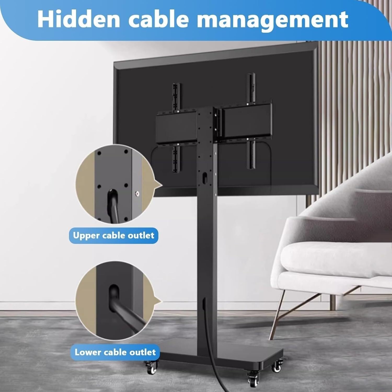 Rolling TV Cart Stand for 32-75 Inch TVs with Wheels, Adjustable Height, VESA Mount, Portable Entertainment Center - Image 4