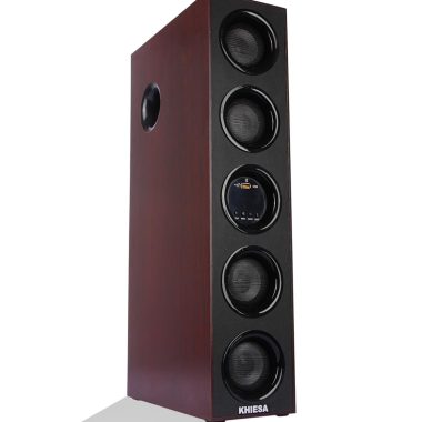 Khiesa Tower 2 105W Single Home Theatre Speaker System Walnut Brown Wooden Finish Karaoke Bluetooth 5.0 Aux FM USB