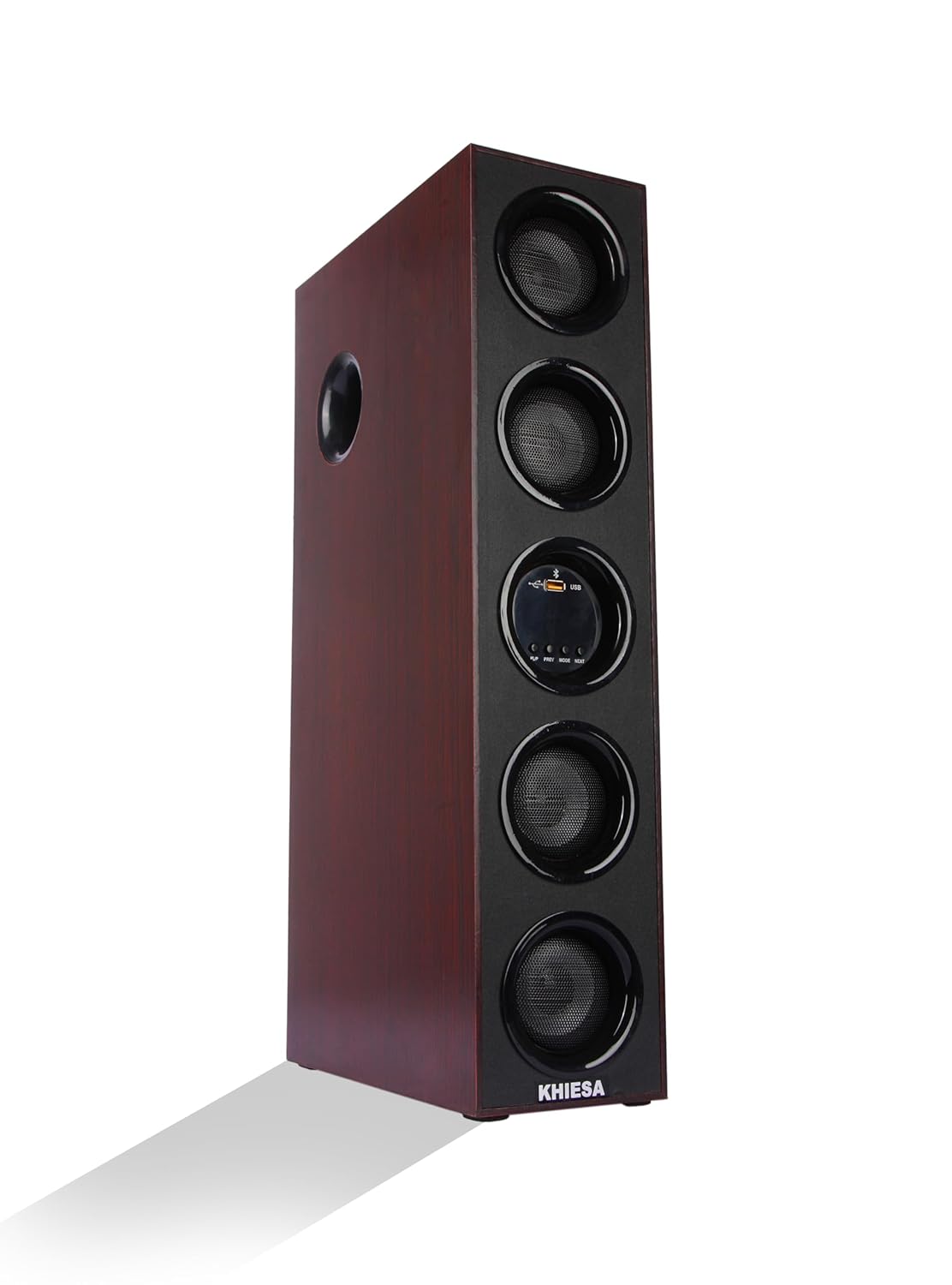 Khiesa Tower 2 105W Single Home Theatre Speaker System Walnut Brown Wooden Finish Karaoke Bluetooth 5.0 Aux FM USB