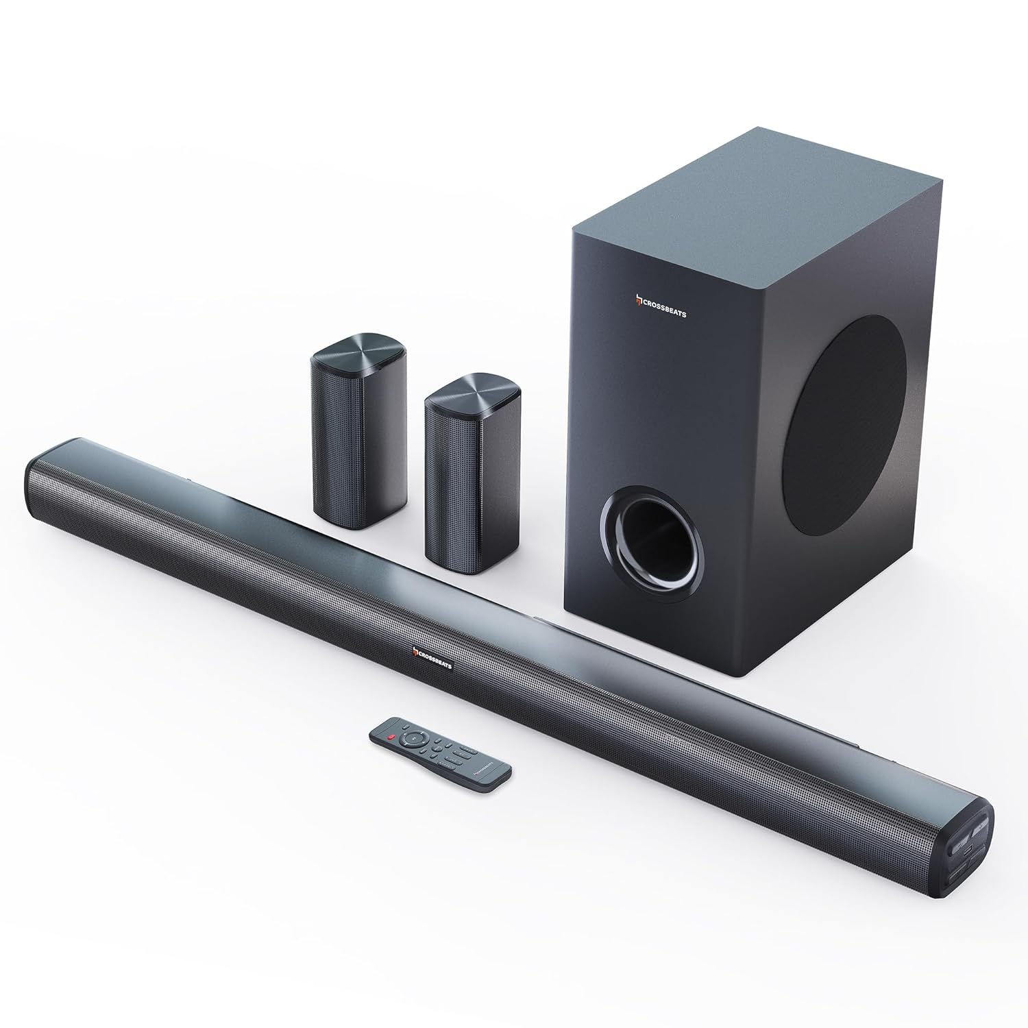 CrossBeats Blaze B1000 525W 5.1 Home Theatre Soundbar with Subwoofer and Satellite Speakers.