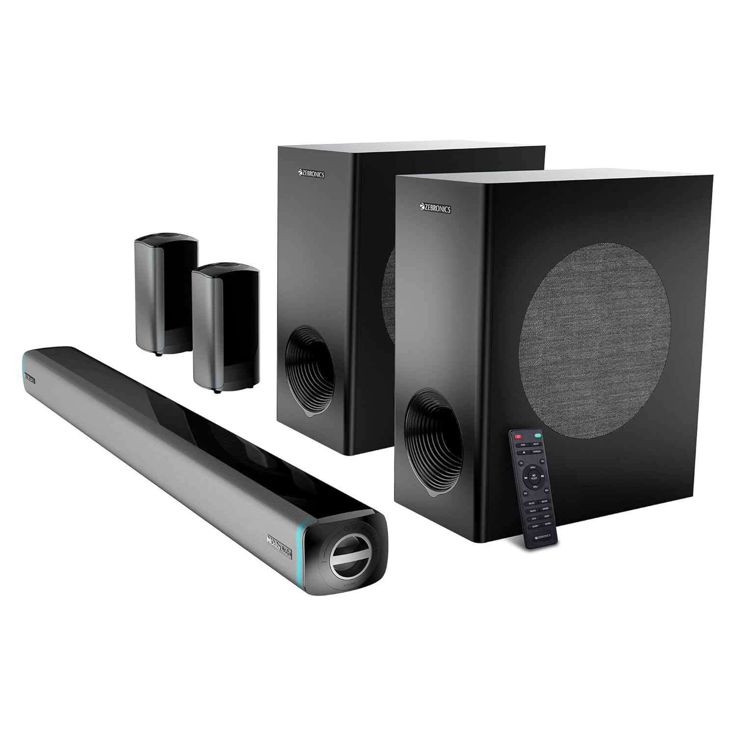Zebronics Juke Bar 9550 Pro 625W 5.2 Channel Soundbar with Dual Wireless Subwoofer, Silver