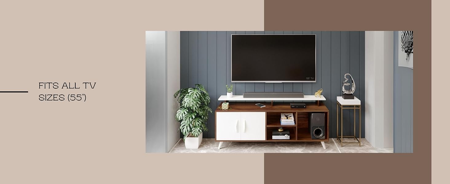 tv unit with storage cabinet ideal for 55 inches tv
