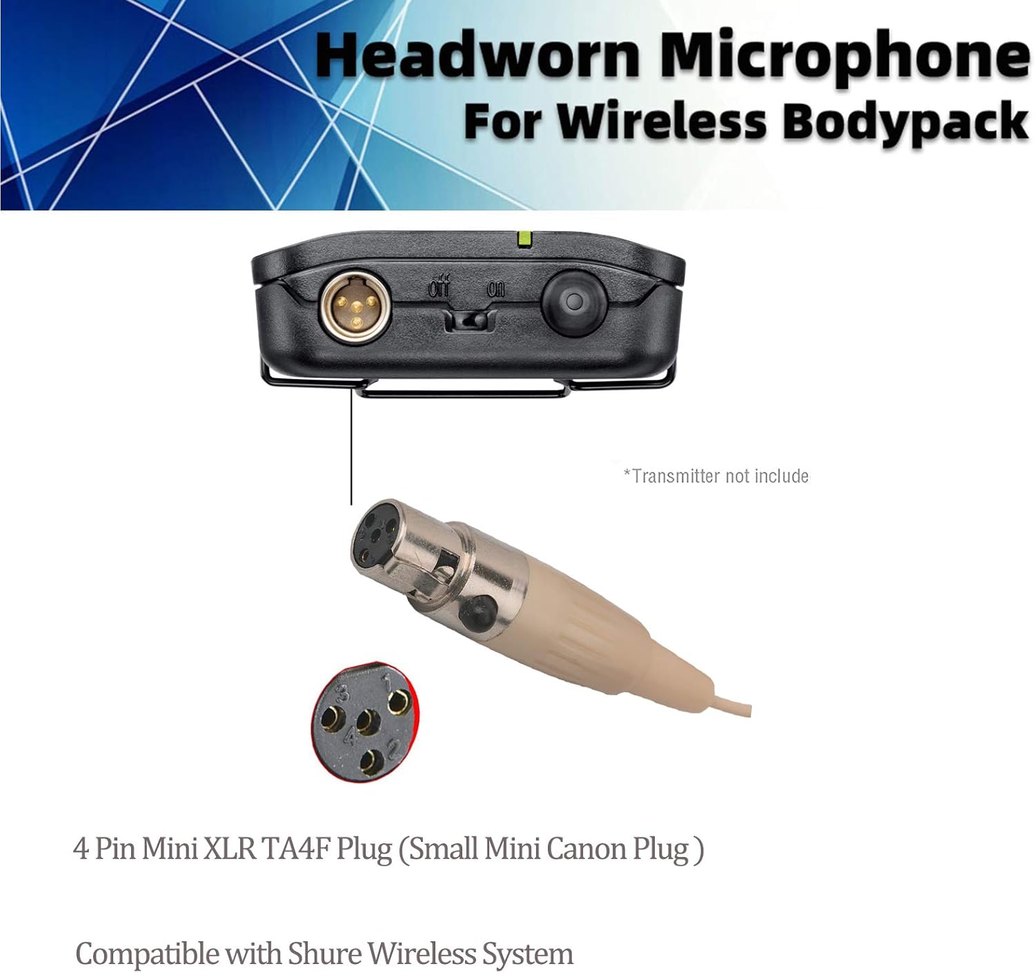 Beige Discreet Over Ear Hanging Microphone Headset with Earphone for Shure Wireless Systems - Image 3