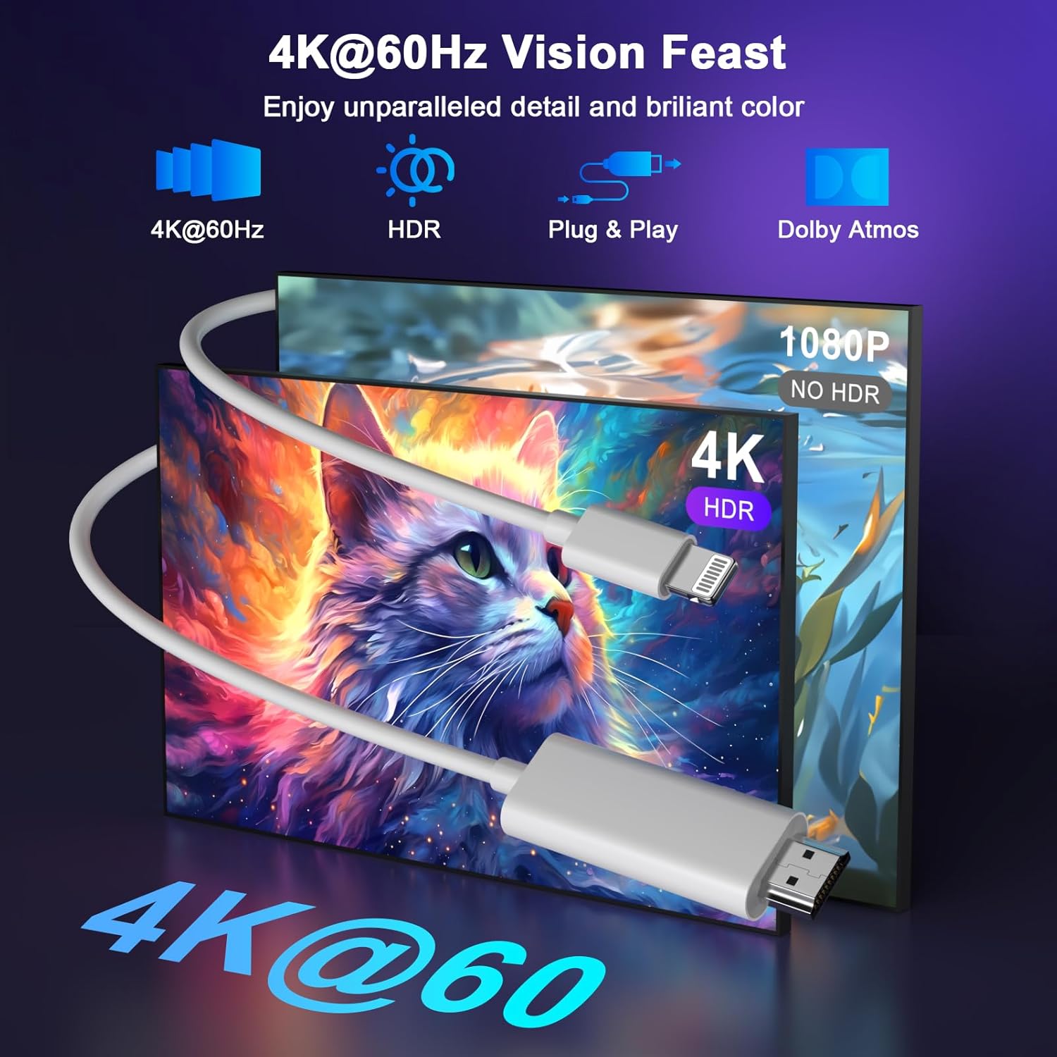 10FT MFi Certified Lightning to HDMI Adapter Cable for iPhone to TV 1080P Digital AV Sync Screen Connector - Image 3