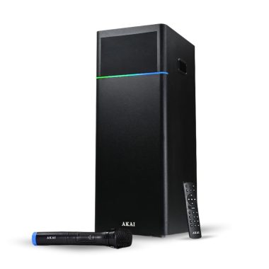 AKAI UltraBoom-60 60W RMS Wooden Cabinet Bluetooth Party Speaker with Wireless Mic, Multicolor LED Lights, Remote (Black)