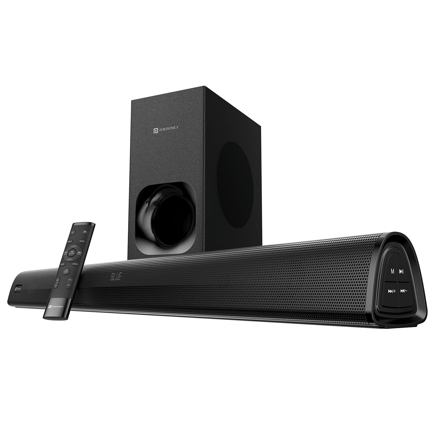 Portronics Pure Sound 105 200W Black 2.1 Channel Bluetooth Soundbar with Wired Subwoofer HD Sound 3 EQ Modes BT 5.3V HDMI Optical AUX USB