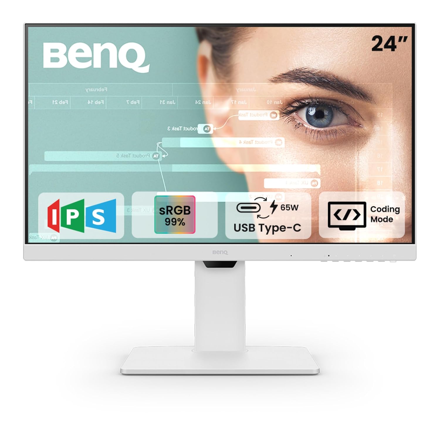 BenQ GW2486TC 24 Inch IPS 100Hz Full HD White Coding Monitor with USB-C 65W PD