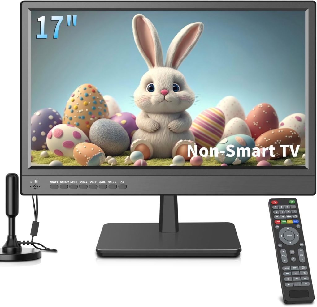 17 Inch Small Flat Screen TV with ATSC Tuner HDMI USB Dual Power for Caravan Kitchen Bedroom