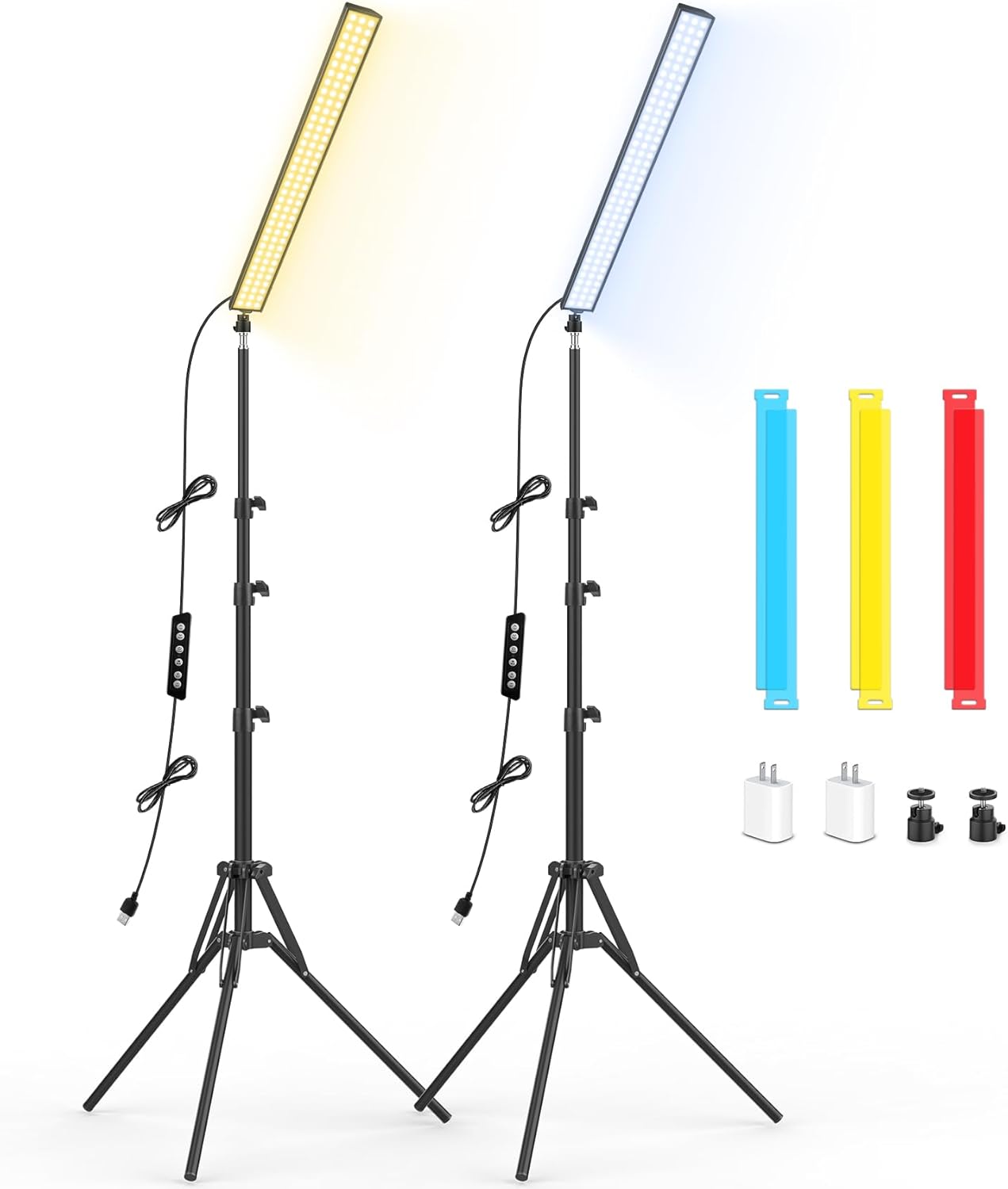 2 Pack Dimmable Bi-Color LED Video Light Sticks with 63'' Tripod, 2500K-8500K Studio Wand Kit