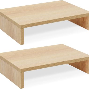 2-Pack Large Pine Wood Monitor Stand Riser Desktop Organizer for PC Laptop Printer TV