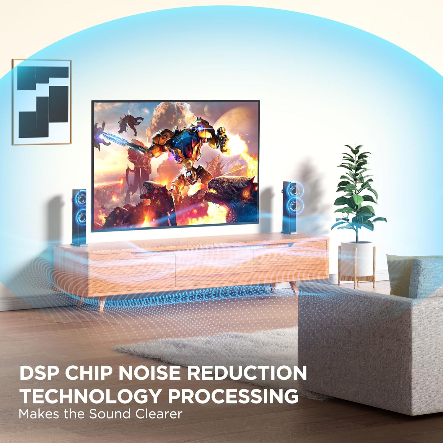 2.2ch 100W Smart TV Sound Bar 2-in-1 Detachable Bluetooth 5.3 Speaker 3 EQ Modes Adjustable Bass - Image 3