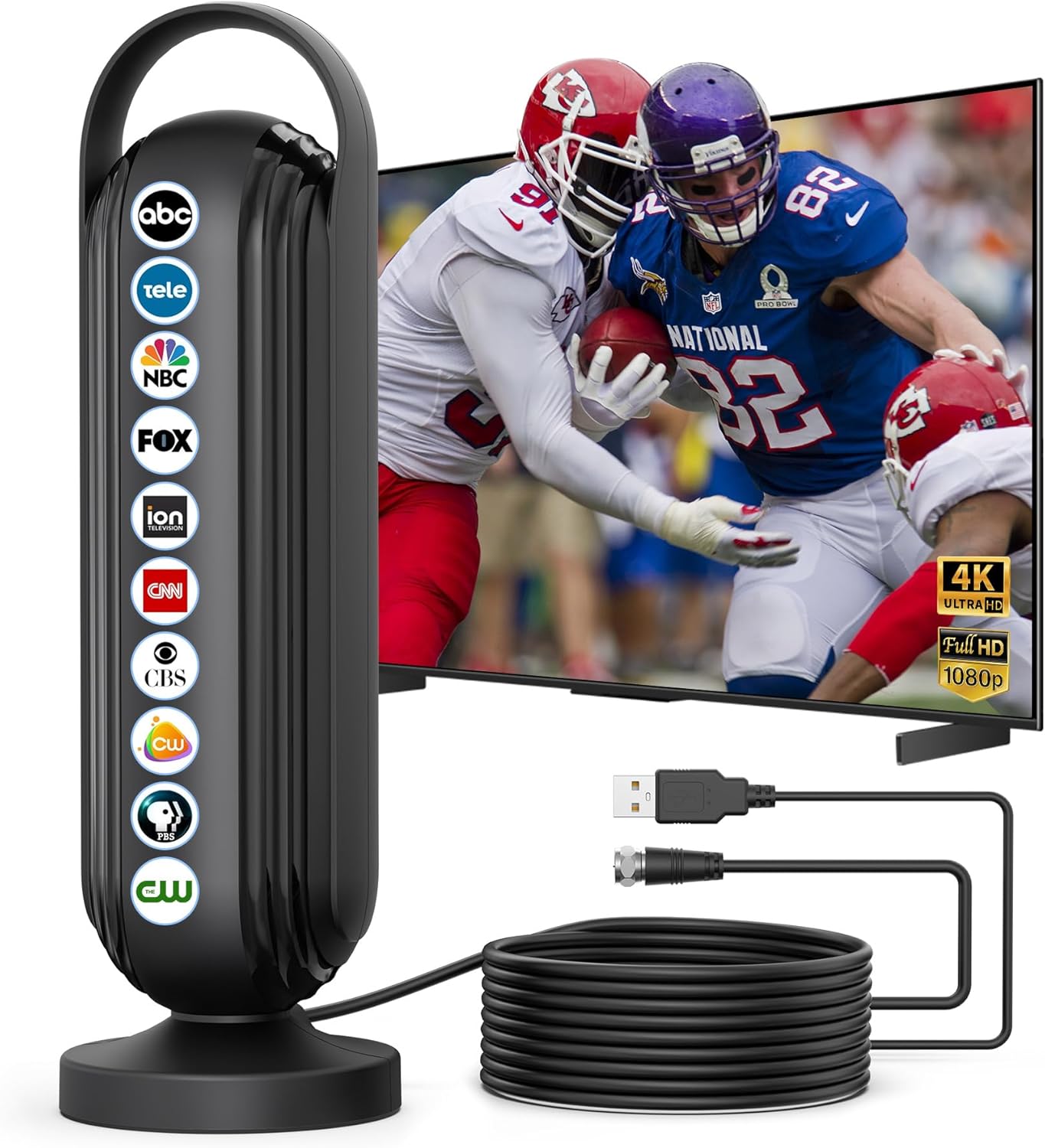 Outdoor 999+ Miles Long Range Indoor/Outdoor 4K 8K HD Smart TV Antenna with 16.5ft Cable