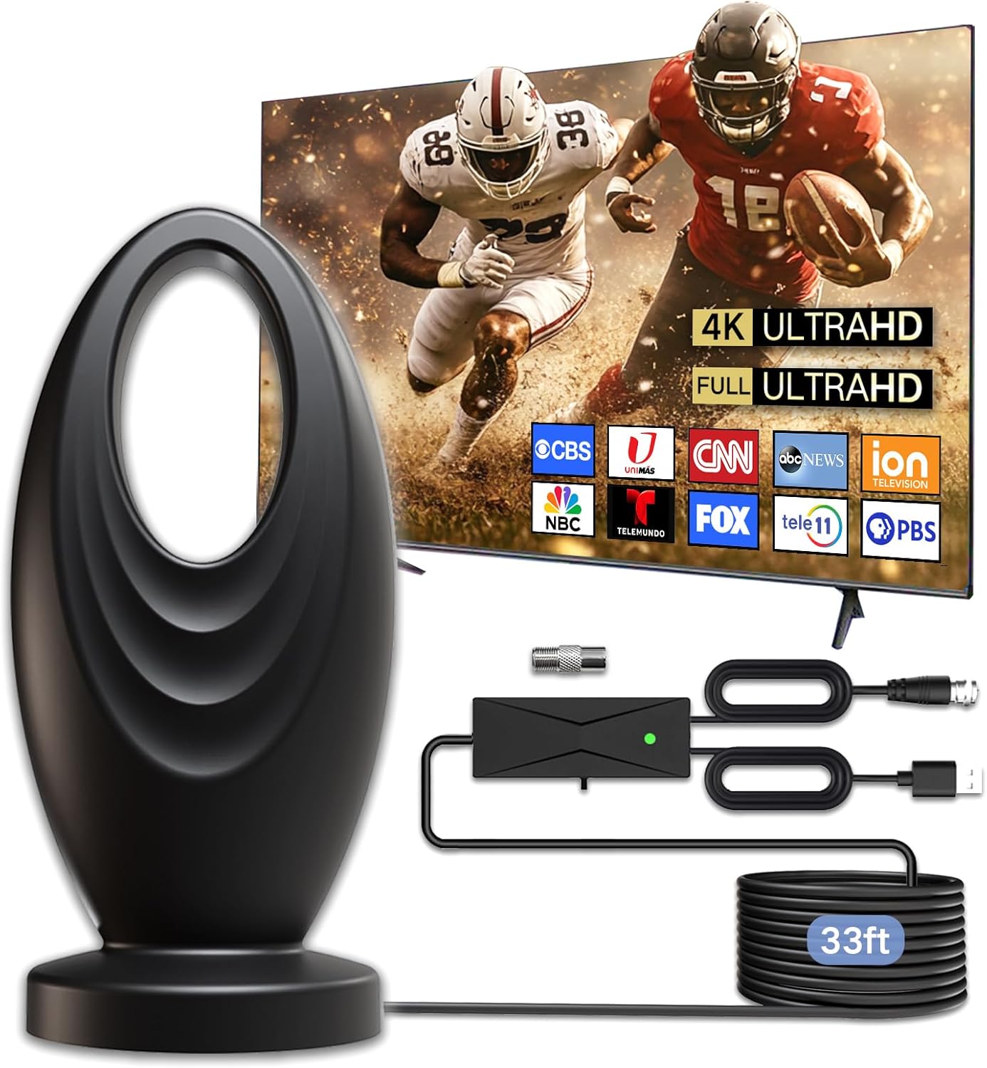 2025 Smart HD Digital TV Antenna Indoor 2200+ Miles Range 360° Booster 33ft