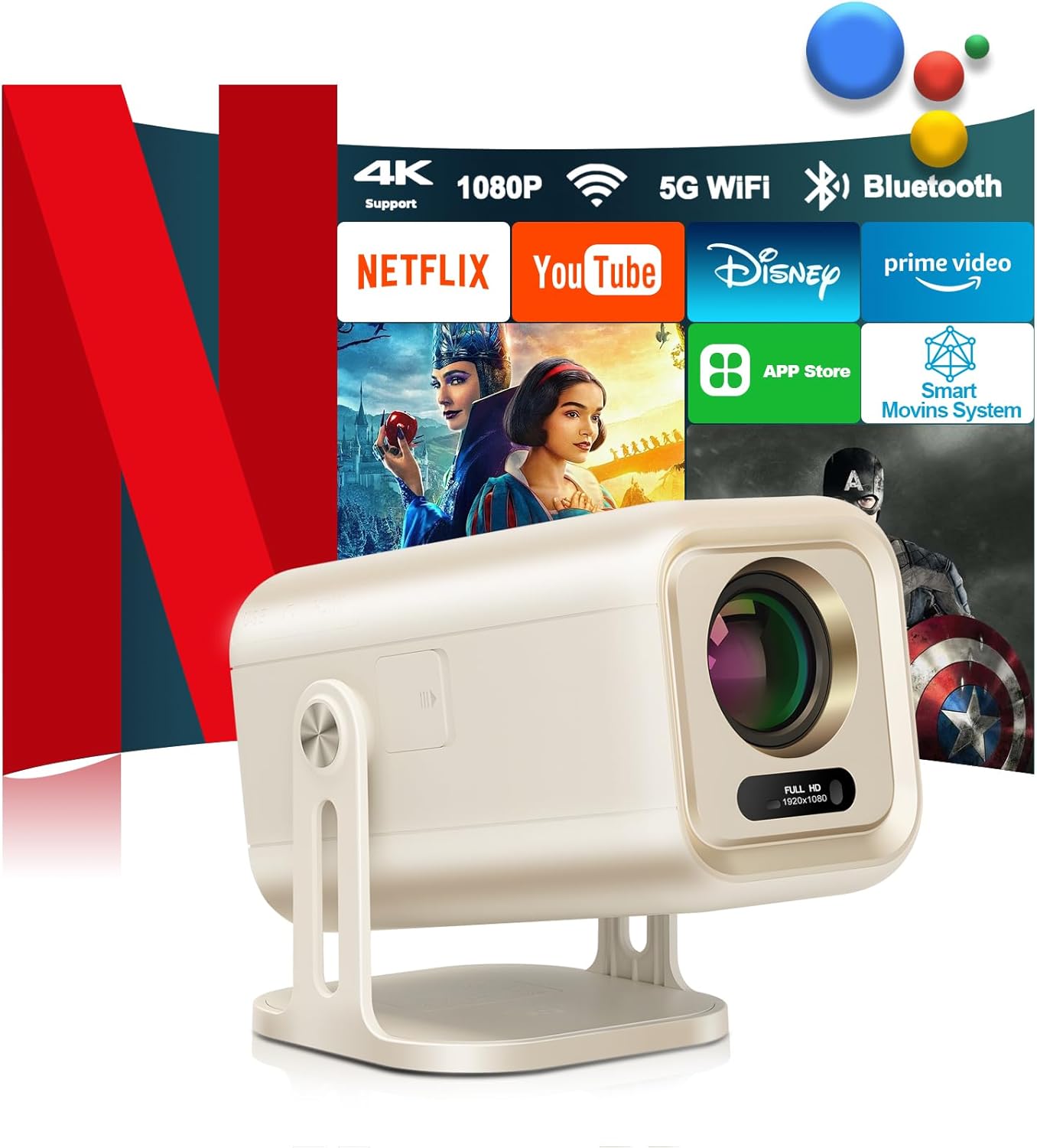 2025 4K 1080P WiFi Bluetooth AI Smart Projector 270° Stand 300" Display Outdoor Home Theater Authentic 400 ANSI