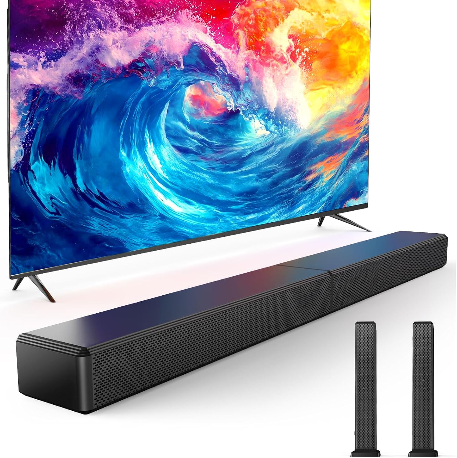 2.2ch 100W Smart TV Sound Bar 2-in-1 Detachable Bluetooth 5.3 Speaker 3 EQ Modes Adjustable Bass