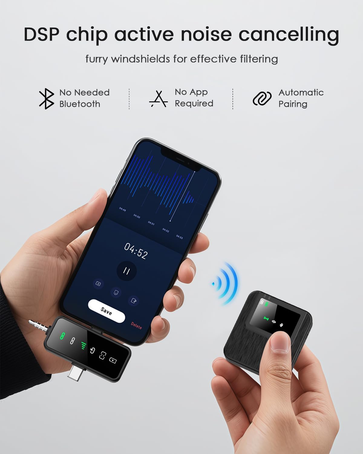 3-in-1 Wireless Microphone System for iPhone, Camera, Android with 328ft Range and 20-Hour Battery Life - Image 2
