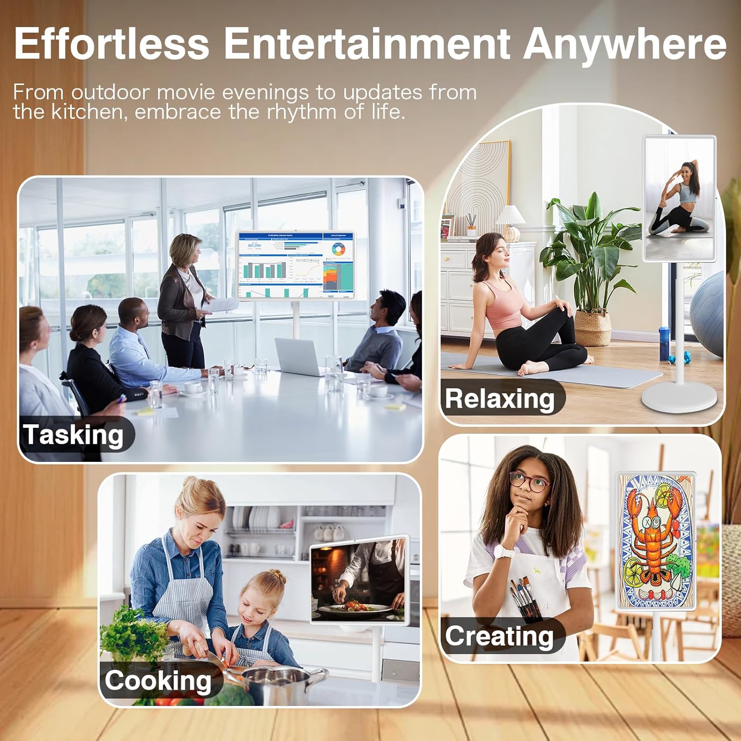 32 Inch Smart Rolling TV on Wheels 8+128GB Storage Built-in Battery for Portable Viewing - Image 4