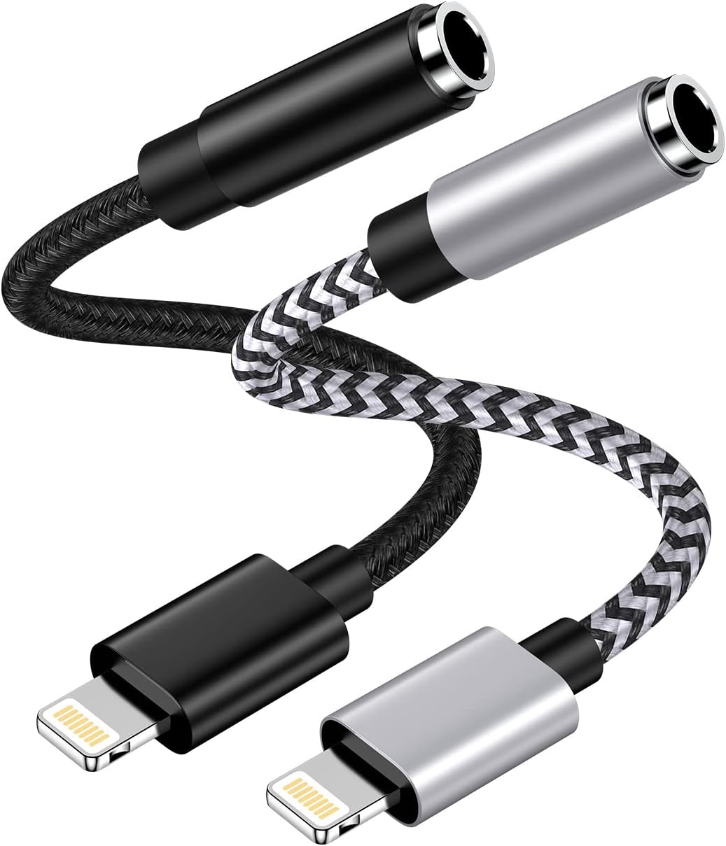 2-Pack MFi Certified 3.5mm to Lightning Adapter Converter for iPhone 14 Pro Max to SE