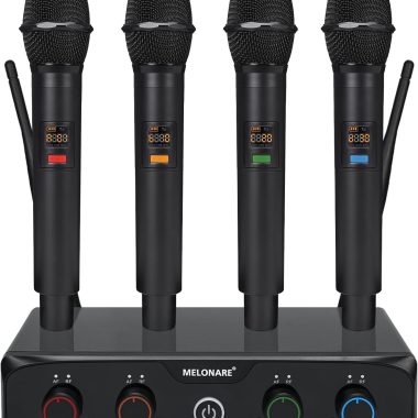 UHF Compact 4-Channel Wireless Microphone System 200ft Range 4x10 Frequencies Dynamic Handheld Mic