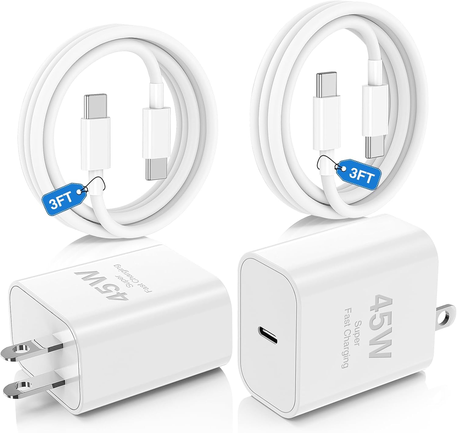 2-Pack 45W USB C Fast Charger Block and 3FT Cable Set for iPhone, iPad Pro, MacBook Air/Pro