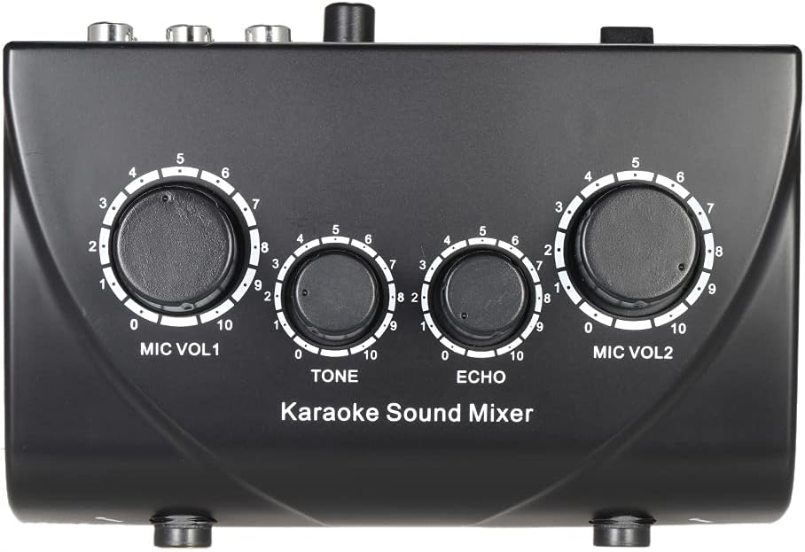 Btuty Karaoke Sound Mixer Dual Microphone Inputs, 2 Channel Audio Mixer with Headphone Amp, Black, Includes Cable - Image 2
