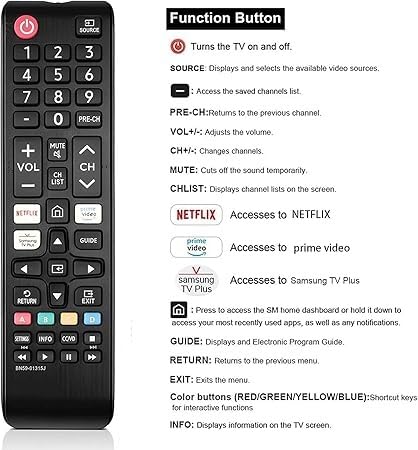 Samsung TV Replacement Remote Control Universal for LCD LED OLED QLED UHD HD Plasma 3D Smart Hub with Hotkeys - Image 3