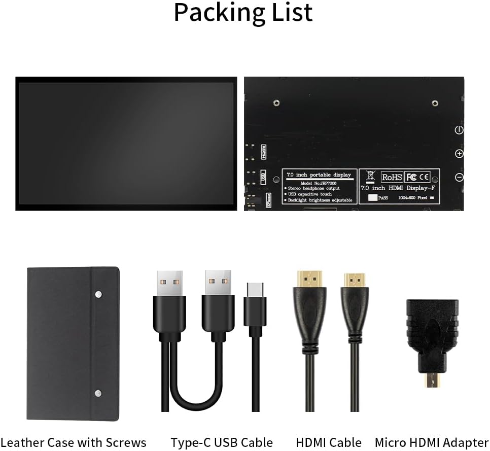 CUQI 7 Inch IPS Portable HDMI Monitor 1024x600 with Leather Stand for Raspberry Pi Laptop PC Xbox PS4 - Image 7