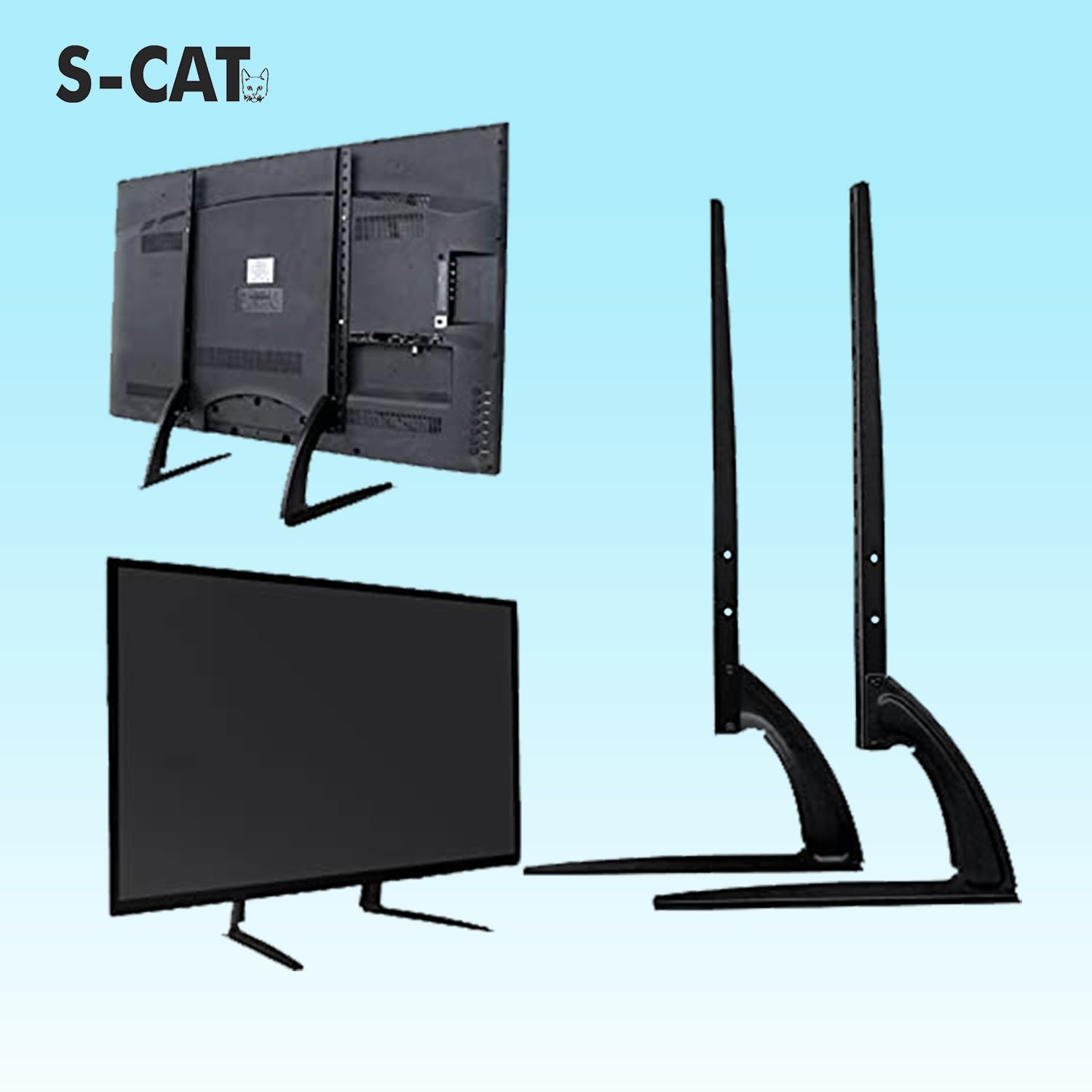 S-CAT Universal Adjustable Height TV Stand for 32-65 Inch Flat Screen TVs up to 110lbs Black - Image 4