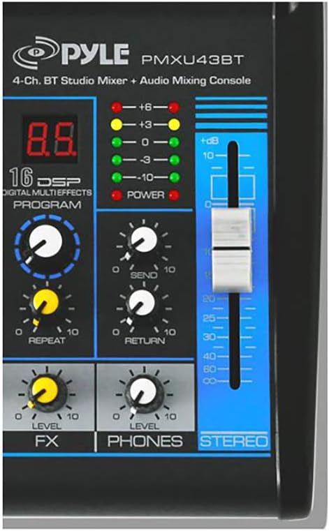 Pyle PMXU43BT 4 Channel Bluetooth USB DJ Studio Audio Mixer with 16-Bit DSP FX - Image 5