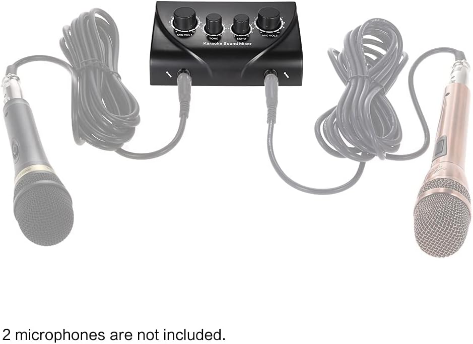 Btuty Karaoke Sound Mixer Dual Microphone Inputs, 2 Channel Audio Mixer with Headphone Amp, Black, Includes Cable - Image 5