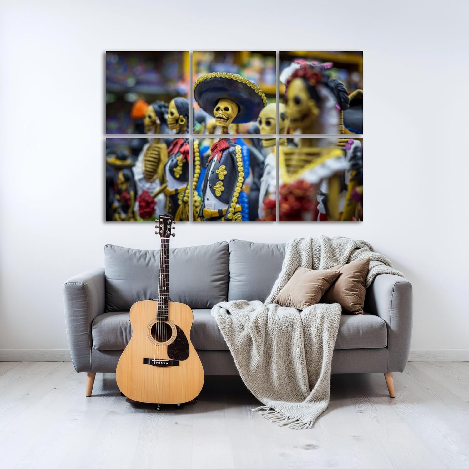 Mexican Calacas 6 Panel Art Acoustic Wall Panels Soundproof Padding Decorative Sound Absorbing 72"x48" - Image 7