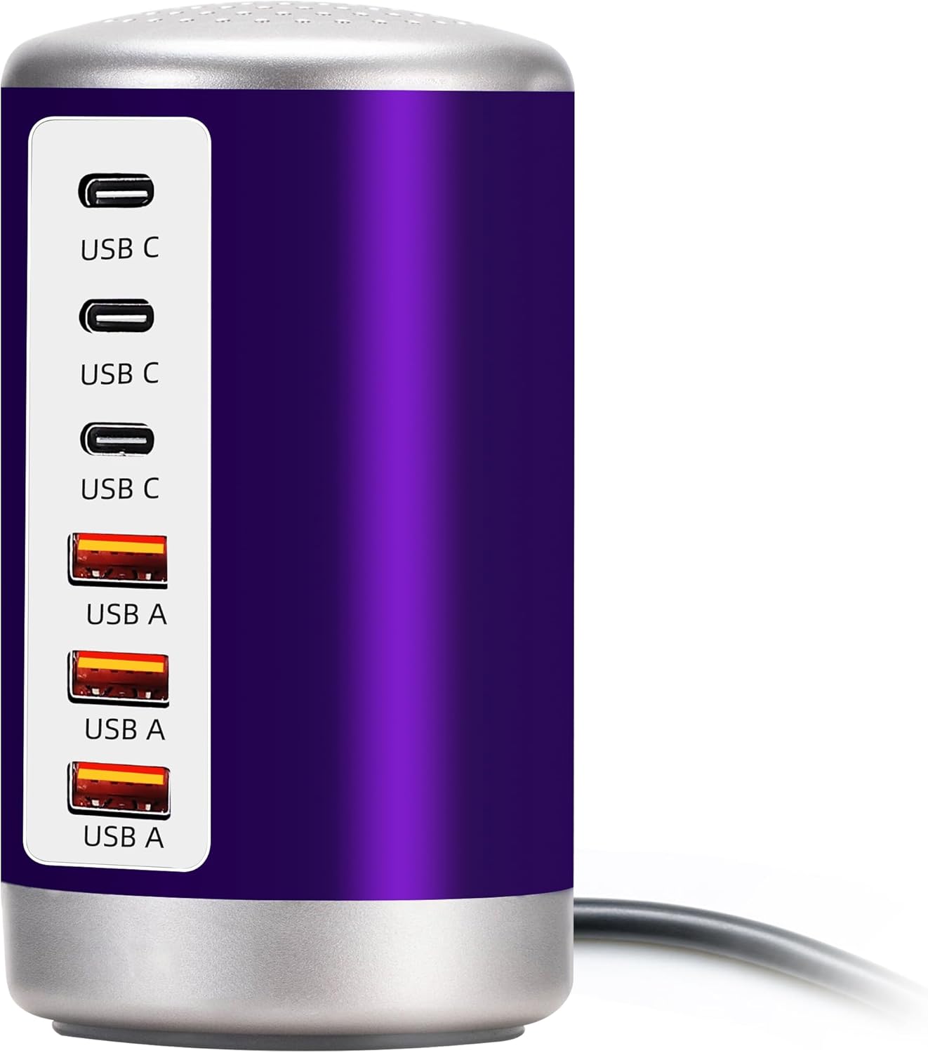 60W Purple 6-Port USB Charging Station with 3 USB-A and 3 USB-C Ports
