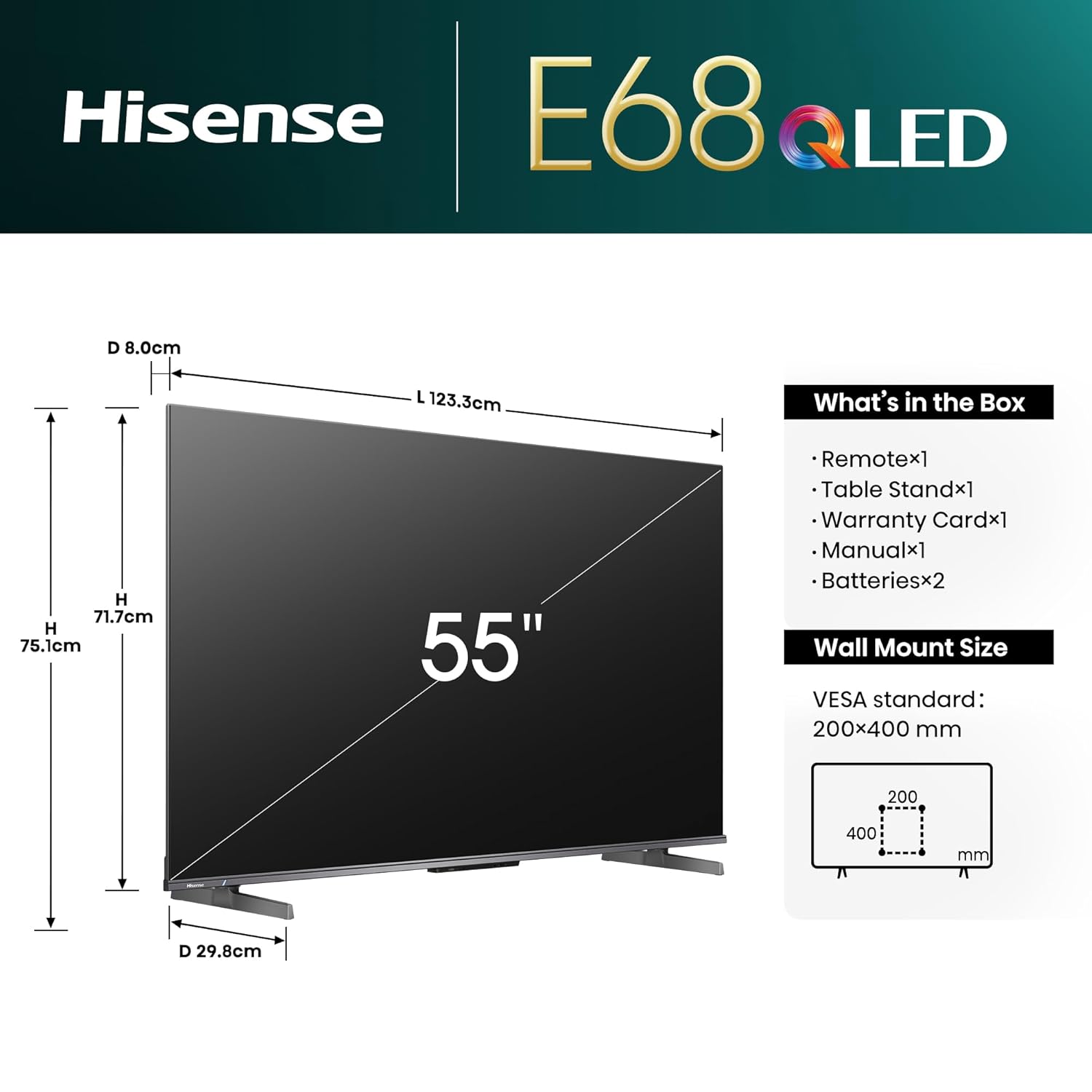 Hisense 55E68N 55 Inch 4K Ultra HD QLED Smart Google TV Grey - Image 4
