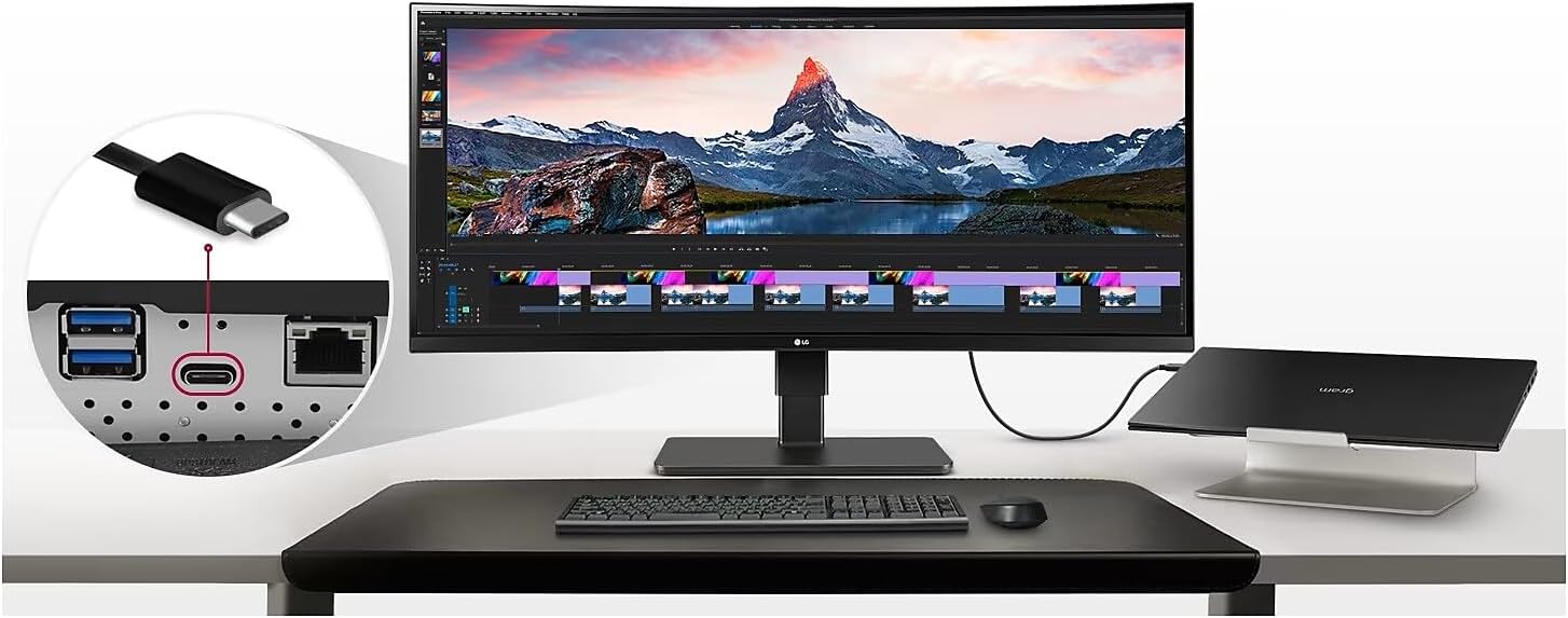 LG 34" Curved Ultrawide UW-QHD Webcam LED Monitor 21:9 Textured Black - Image 2