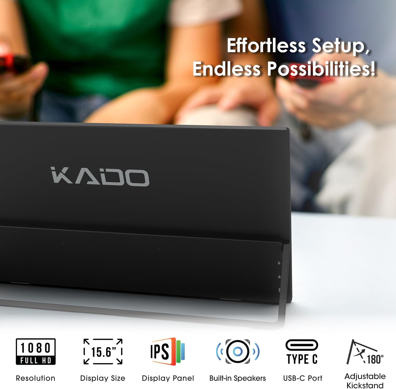 Kado 15.6" FHD 1080p Portable Gaming Monitor with Built-in Speakers, Ultra-Slim IPS Display, USB-C HDMI Connectivity - Image 2