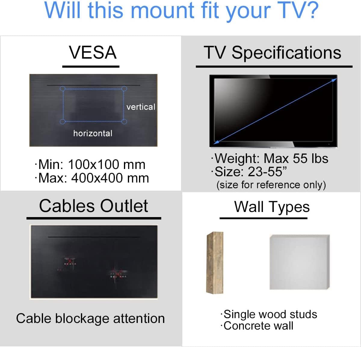 Suptek Full Motion Swivel Tilt TV Wall Mount for 23-55 Inch TVs, 55lbs Capacity, VESA 400x400mm - Image 4