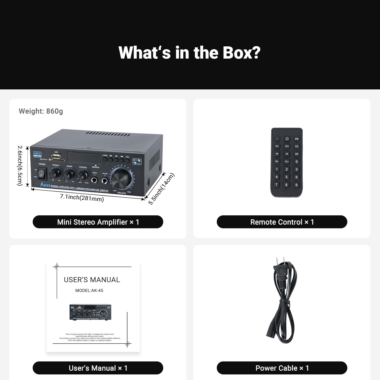AK45 300W x 2 Home Stereo Receiver Amplifier with Bluetooth 5.0, USB, SD, FM, Karaoke and Remote Control - Image 6